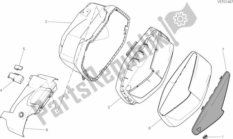 All parts for the Left Pannier of the Ducati Multistrada 950 Touring Thailand 2017